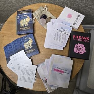 Like New! 3 Packs Of Affirmation/Exercise Cards & 3 Stones